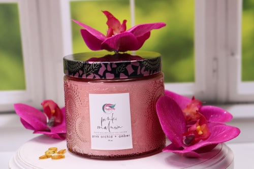 Pink Orchid + Amber Soy Blend Wax Candle 10 oz